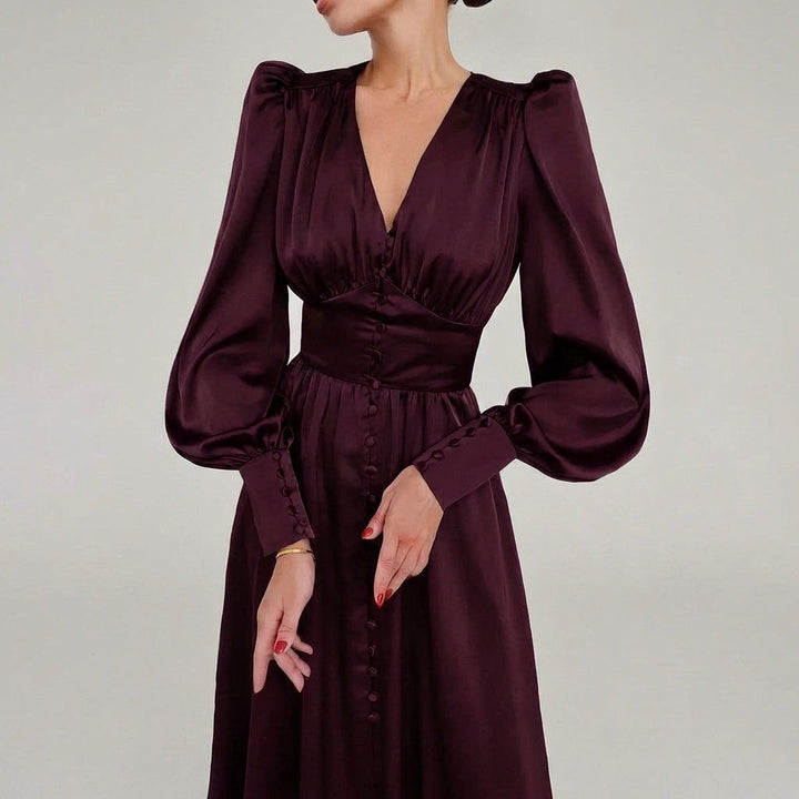 Abito Maxi in Satin Elegante con Scollo a V per Donne