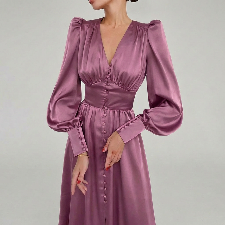 Abito Maxi in Satin Elegante con Scollo a V per Donne