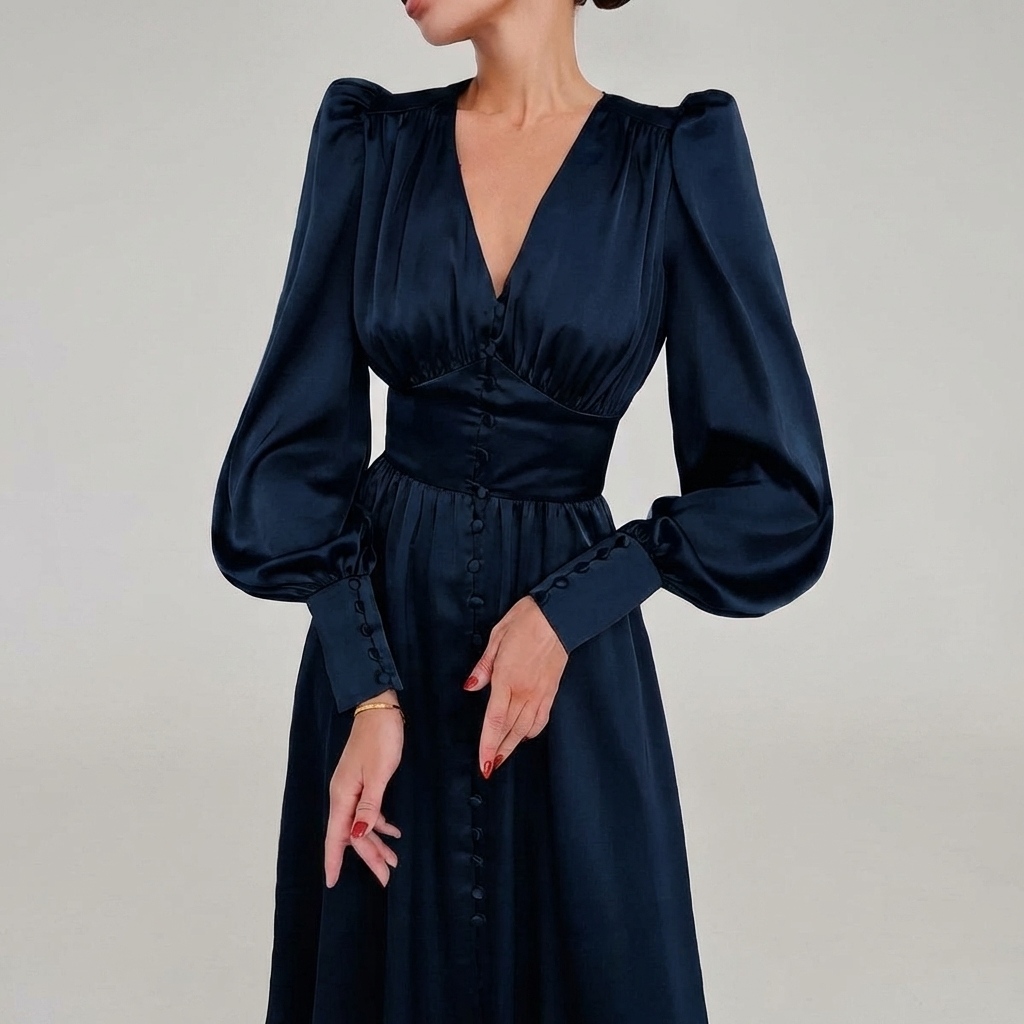 Abito Maxi in Satin Elegante con Scollo a V per Donne