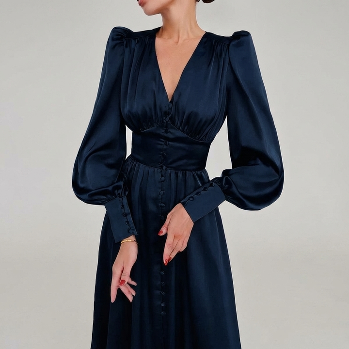 Abito Maxi in Satin Elegante con Scollo a V per Donne