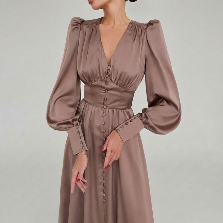 Abito Maxi in Satin Elegante con Scollo a V per Donne