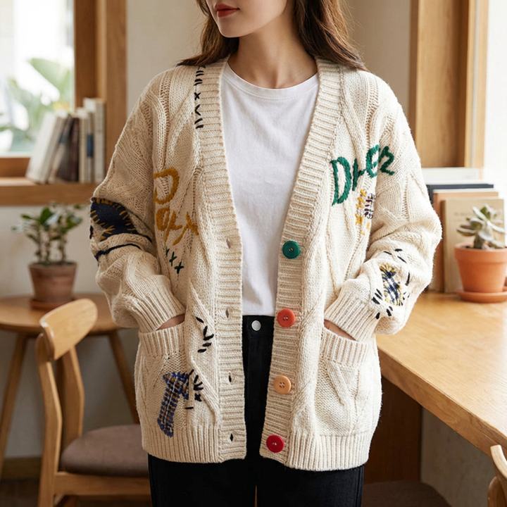 Cardigan a V Rasato per Donne