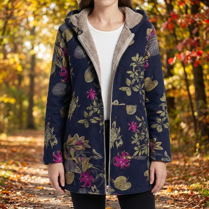 Giacca lunga con zip e motivo floreale