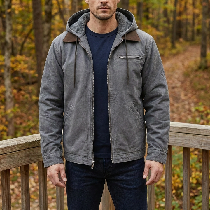 Giacca Zip con Cappuccio Foderata in Pile per Uomo