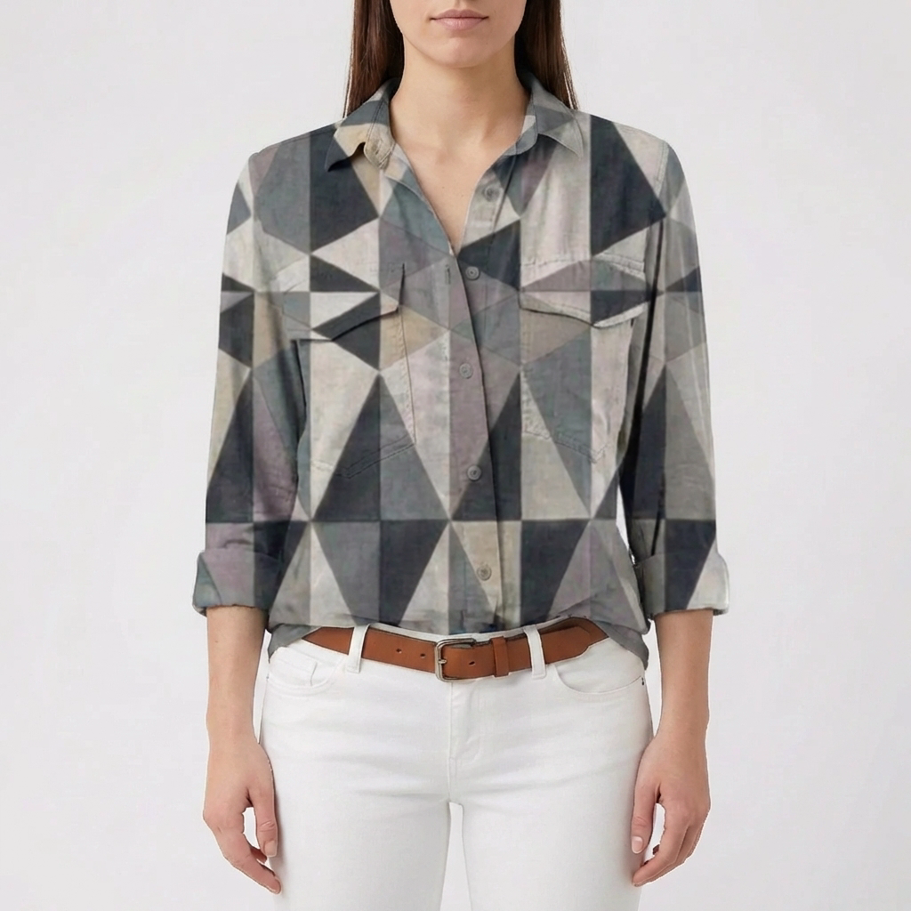 Blusa con Stampa Floreale e Chiusura Frontale a Pulsante