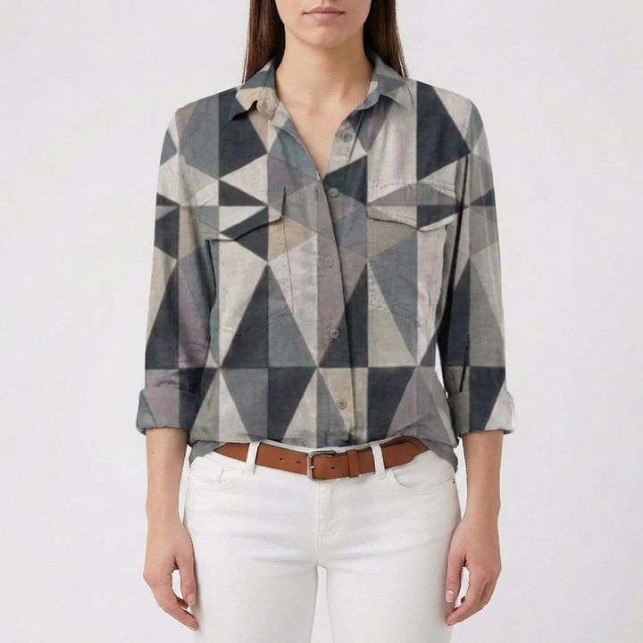 Blusa con Stampa Floreale e Chiusura Frontale a Pulsante