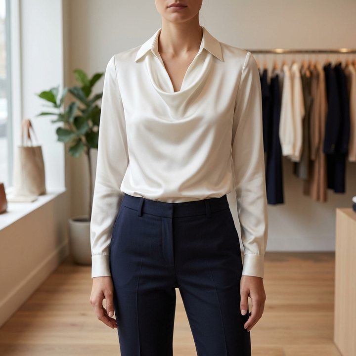 Blusa Collo a Cascata Manica Lunga