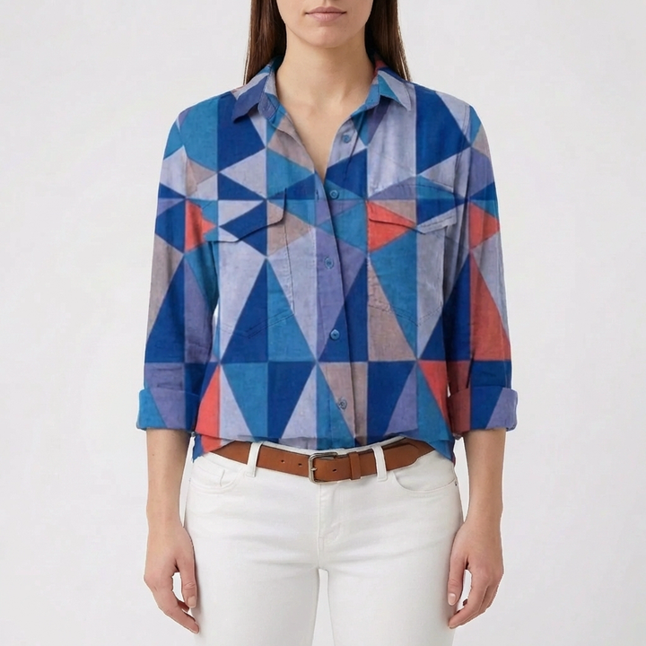 Blusa con Stampa Floreale e Chiusura Frontale a Pulsante