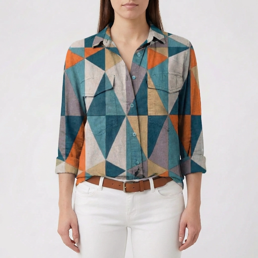 Blusa con Stampa Floreale e Chiusura Frontale a Pulsante