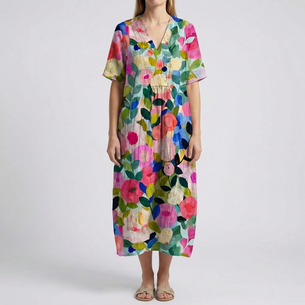 Abito Midi con Stampa Floreale