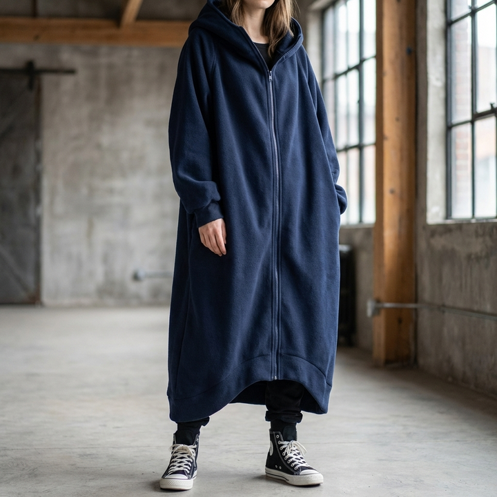 Cappotto Oversize da Donna con Cappuccio e Zip