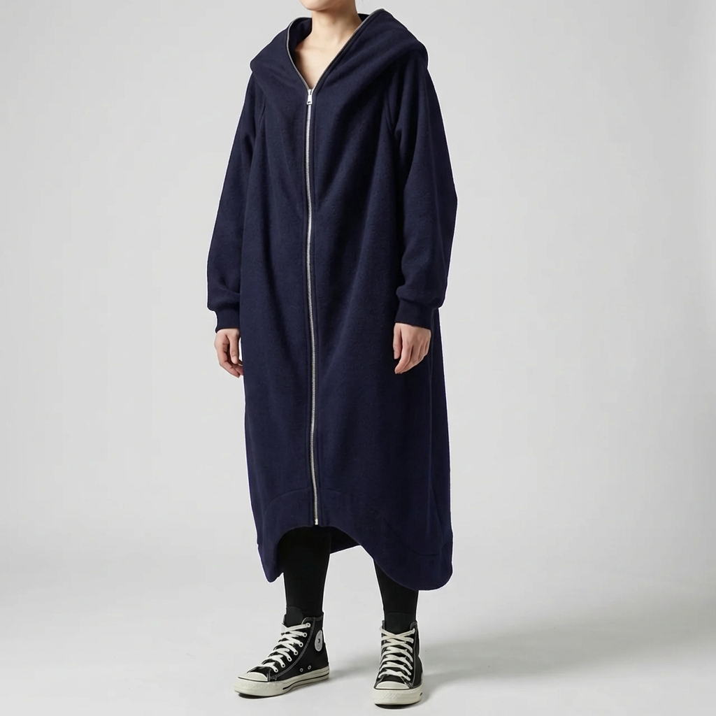 Cappotto Oversize da Donna con Cappuccio e Zip