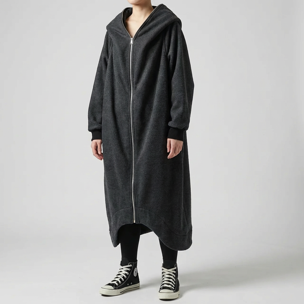 Cappotto Oversize da Donna con Cappuccio e Zip