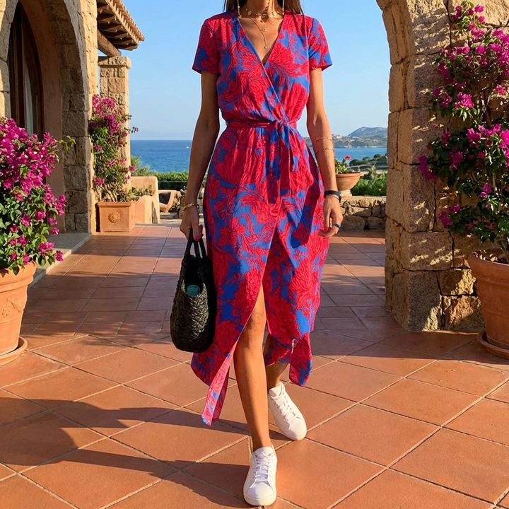 Abito Maxi Estivo Floreale con Scollo a V Elegante per Donne
