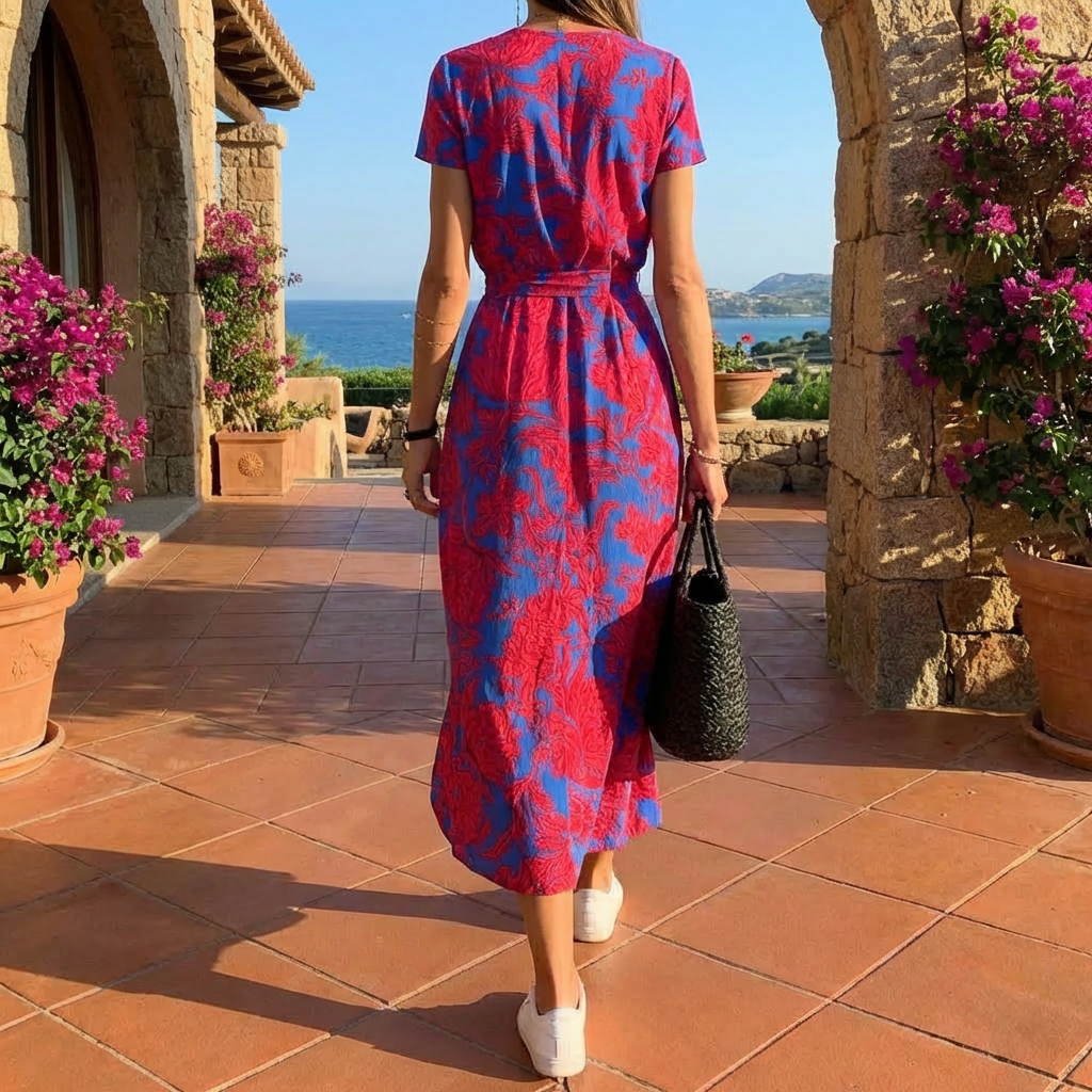 Abito Maxi Estivo Floreale con Scollo a V Elegante per Donne