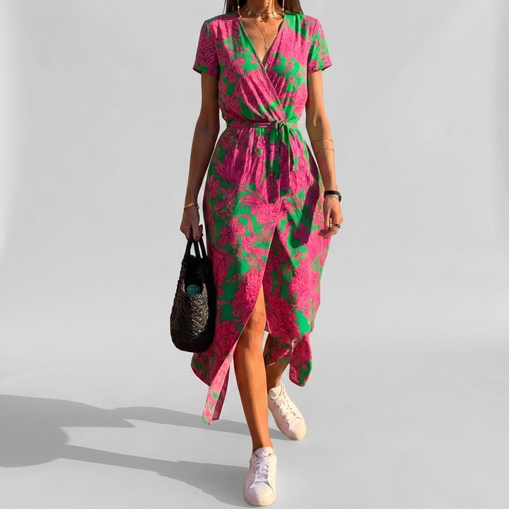 Abito Maxi Estivo Floreale con Scollo a V Elegante per Donne