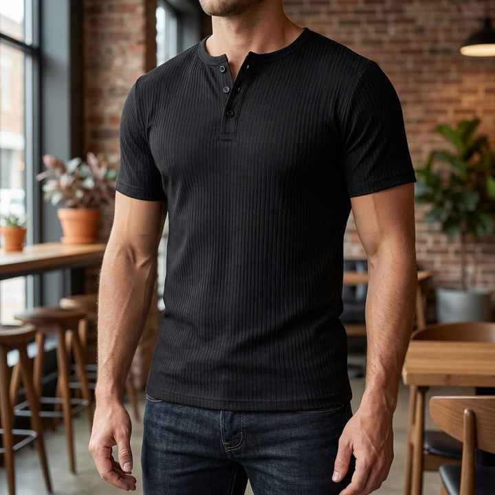 Maglietta Henley Slim-Fit per Uomo con Chiusura a Bottone