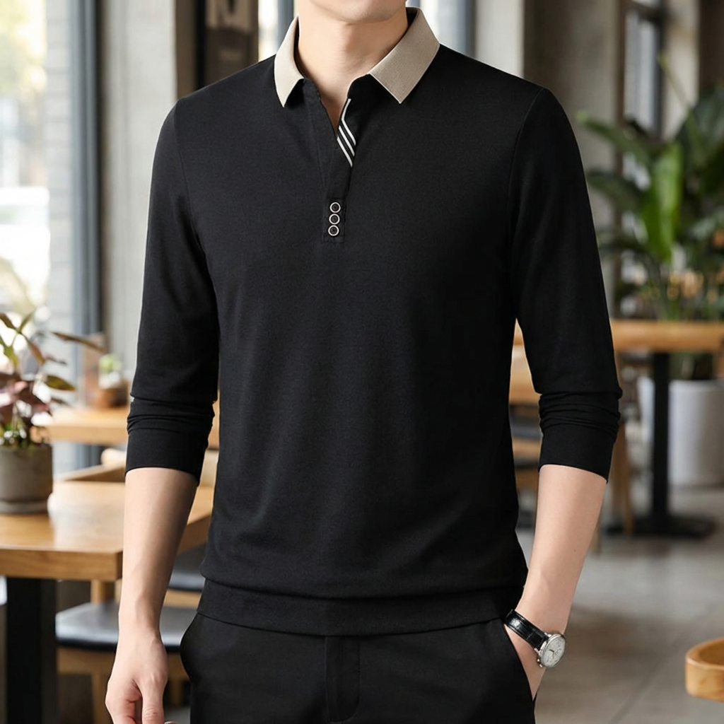 Polo da uomo a maniche lunghe in cotone con colletto button-down