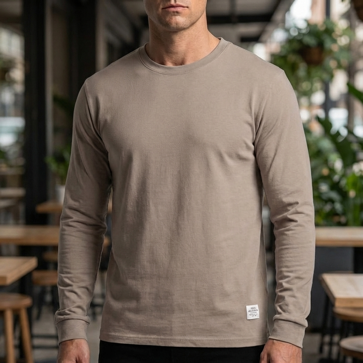 Camicia in Cotone da Uomo a Maniche Lunghe con Collo Tondo