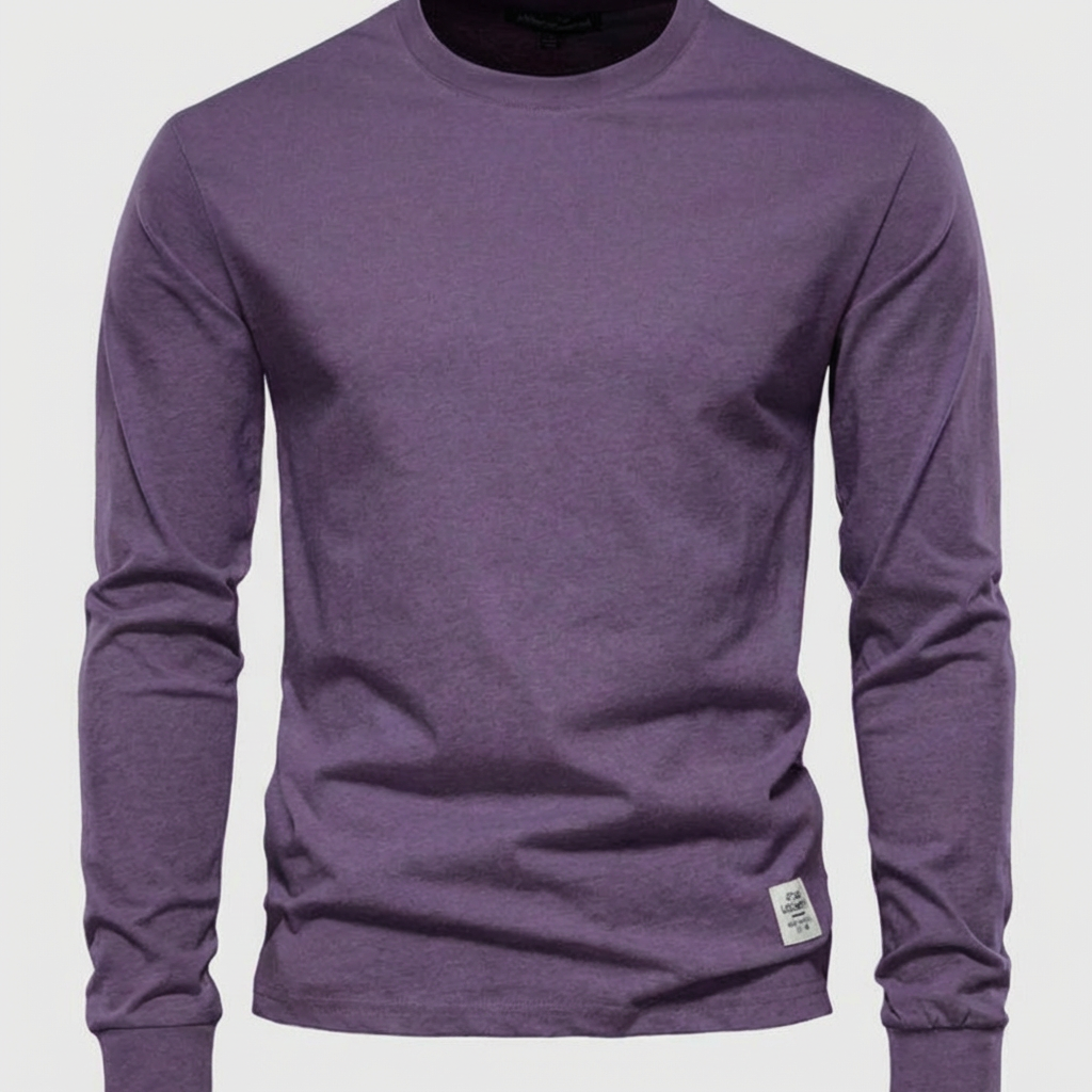 Camicia in Cotone da Uomo a Maniche Lunghe con Collo Tondo