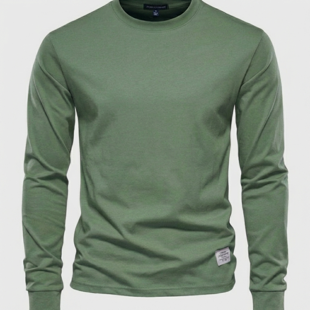 Camicia in Cotone da Uomo a Maniche Lunghe con Collo Tondo
