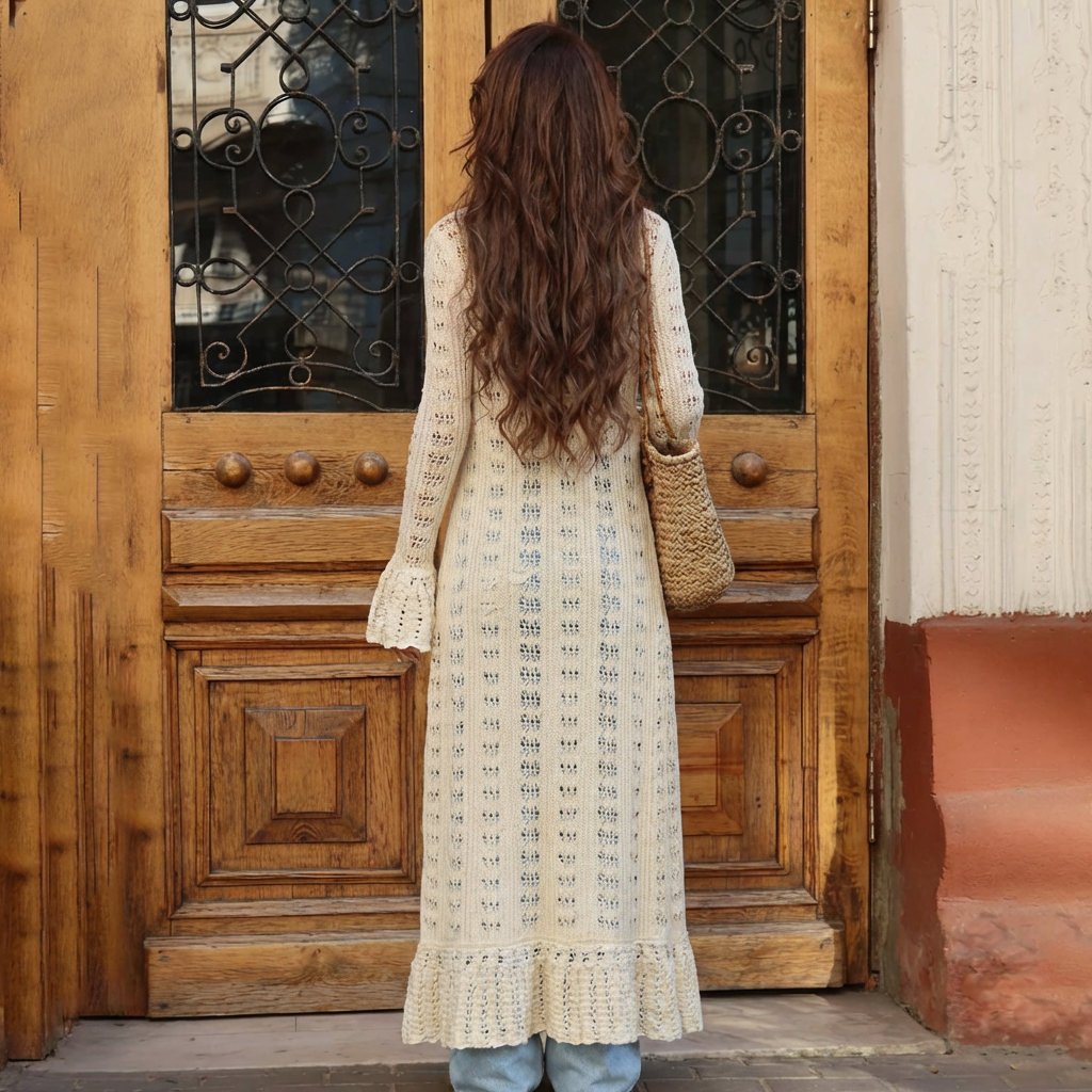 Cardigan Lungo in Maglia a Mano Flare per Donne
