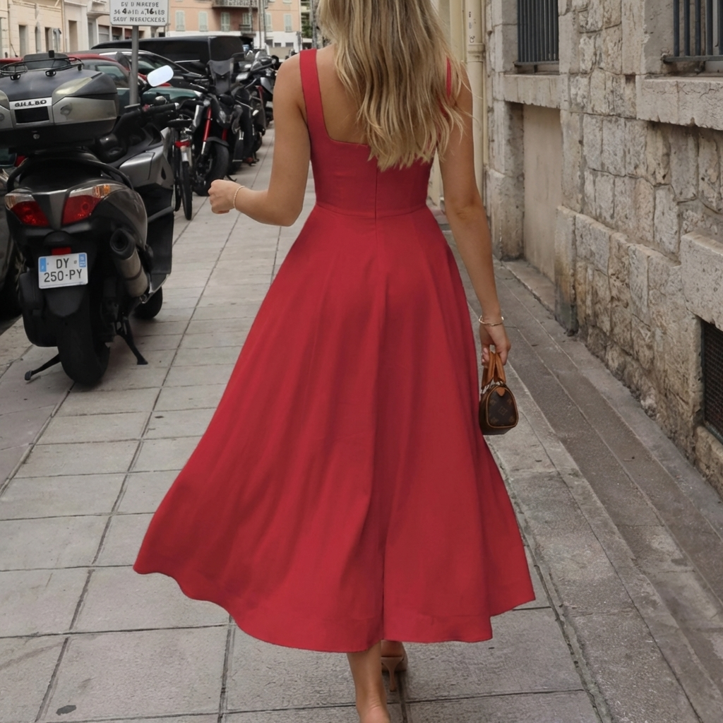 Abito Midi Senza Maniche A-Linea Scollo Quadrato per Donne