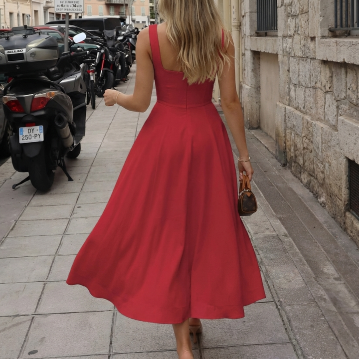 Abito Midi Senza Maniche A-Linea Scollo Quadrato per Donne