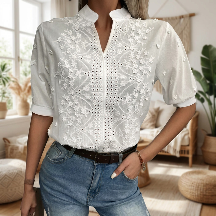 Blusa Bianca Estiva con Ricamo per Donne