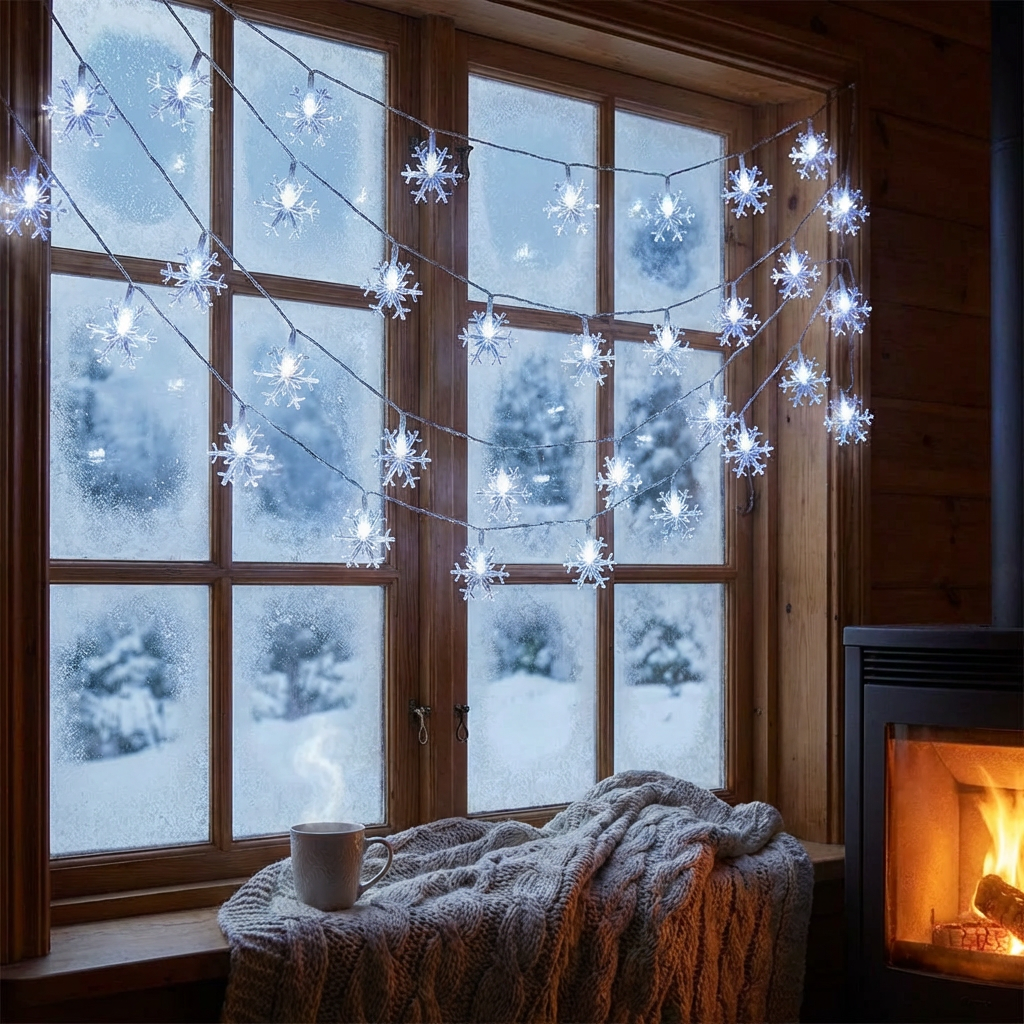 Luci a Stringa LED a Forma di Fiocco di Neve