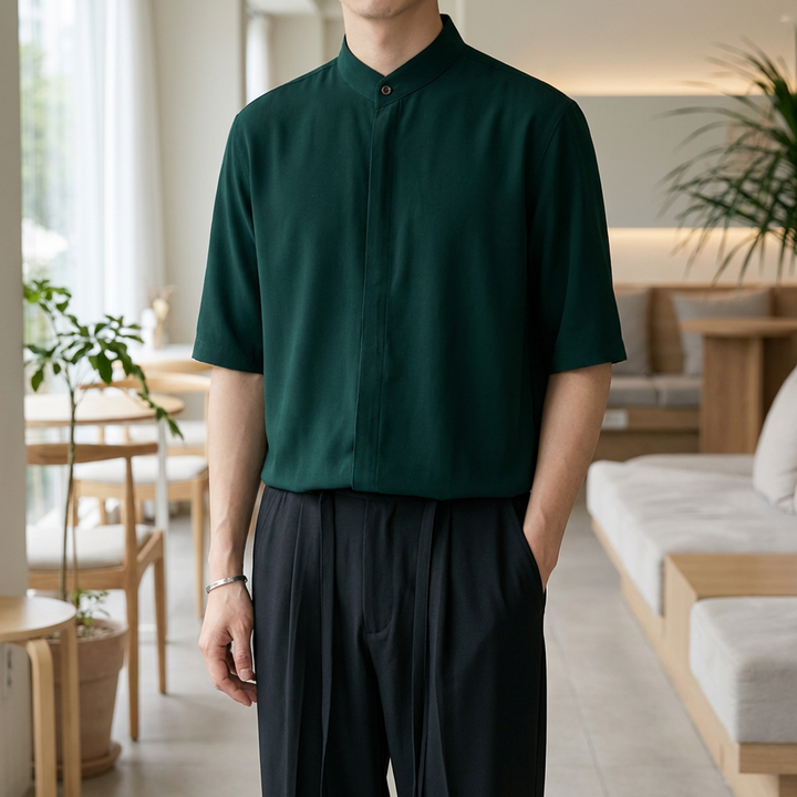 Camicia a maniche lunghe con collo mandarin per uomini