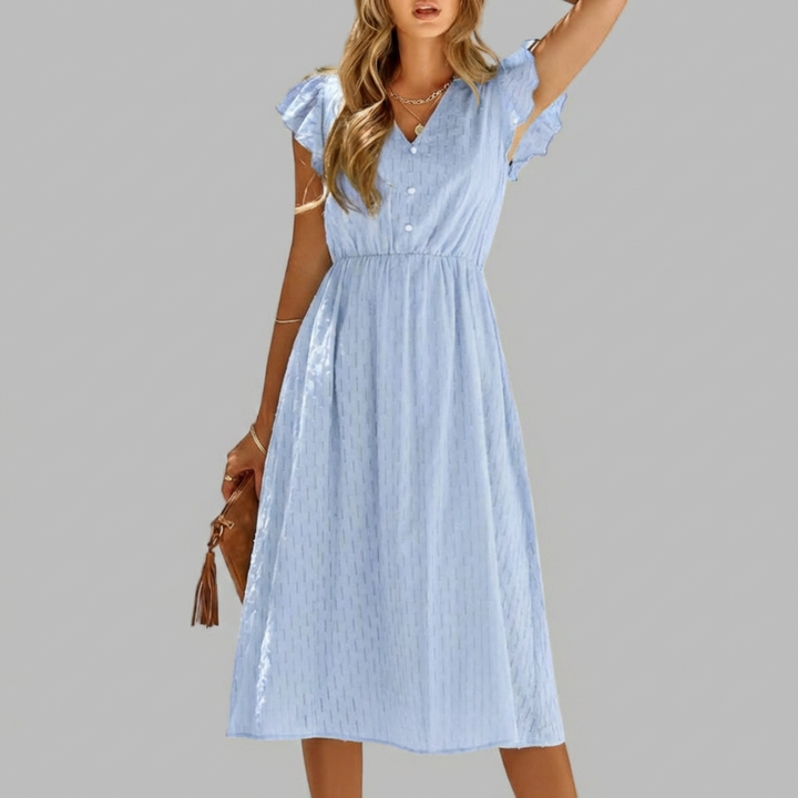 Abito Midi Ruffled V-Collo Fluido da Donna
