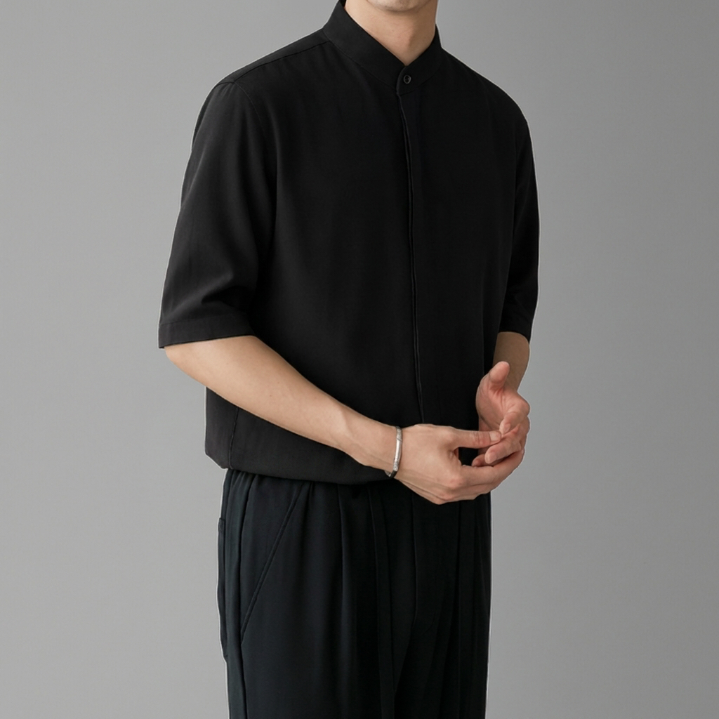 Camicia a maniche lunghe con collo mandarin per uomini