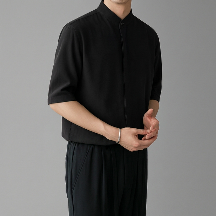Camicia a maniche lunghe con collo mandarin per uomini