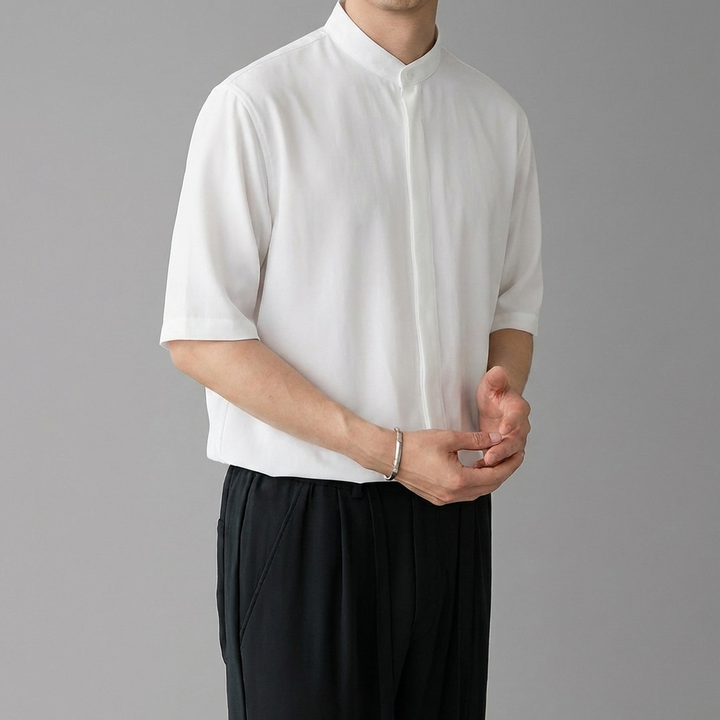 Camicia a maniche lunghe con collo mandarin per uomini