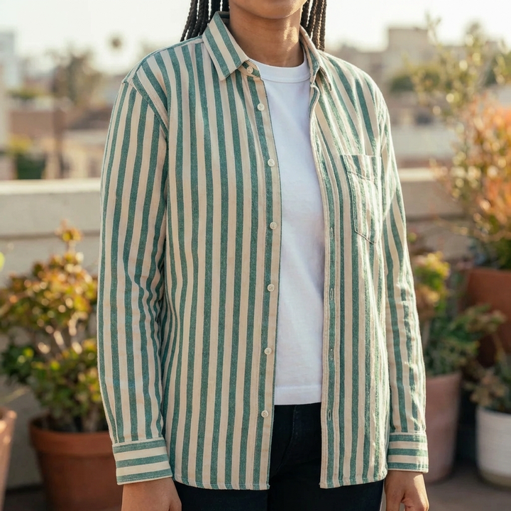 Camicia Casual a Maniche Lunghe con Tasca sul Petto per Donne