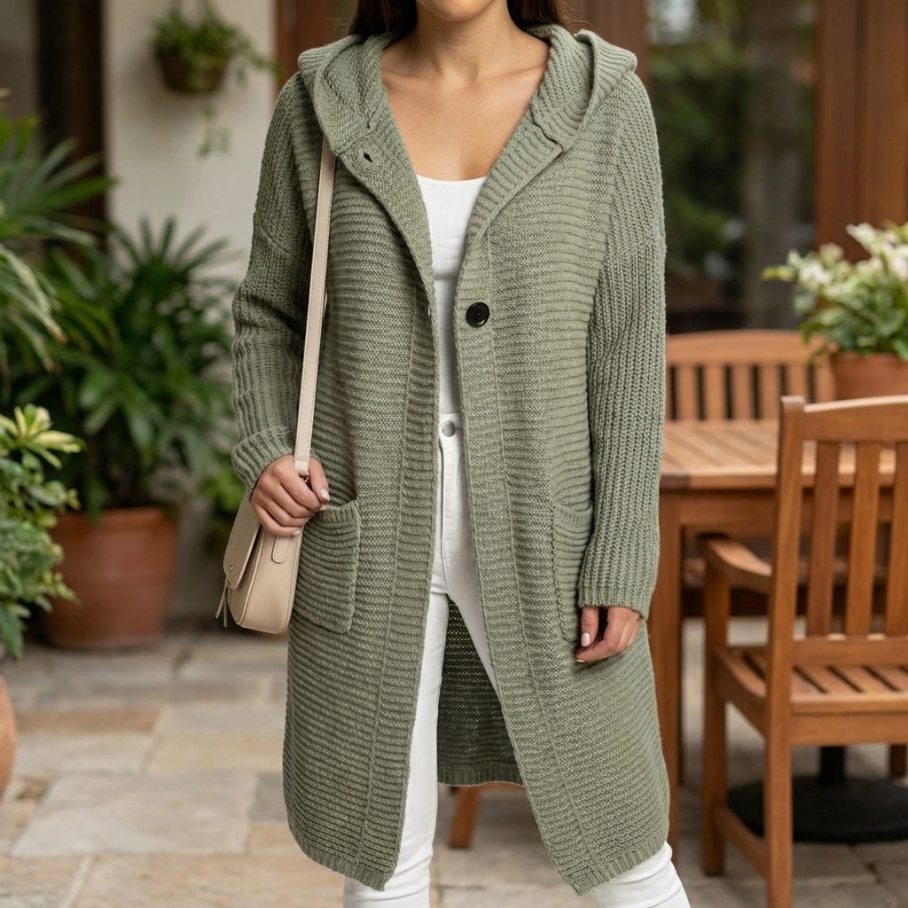 Cardigan Con Cappuccio In Maglia Comoda Per Donne