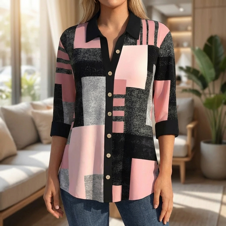Blusa Casual Donna con Pattern a Check