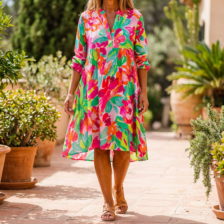 Abito Camicia Midi Floreale Over Size per Donne
