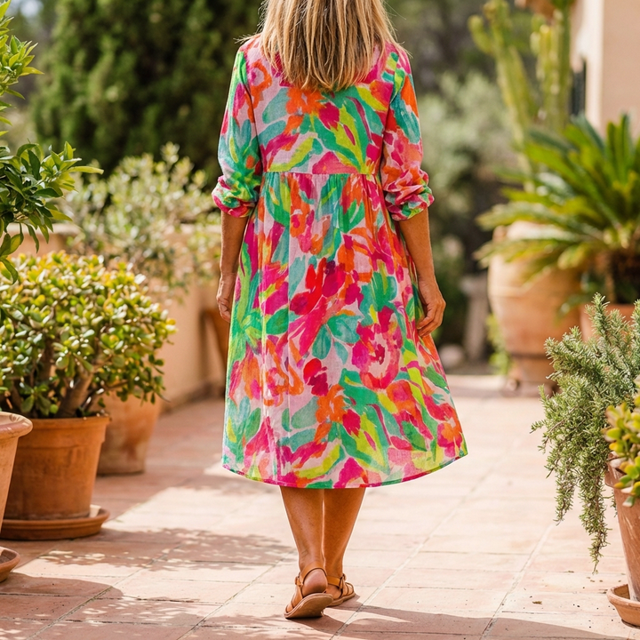 Abito Camicia Midi Floreale Over Size per Donne
