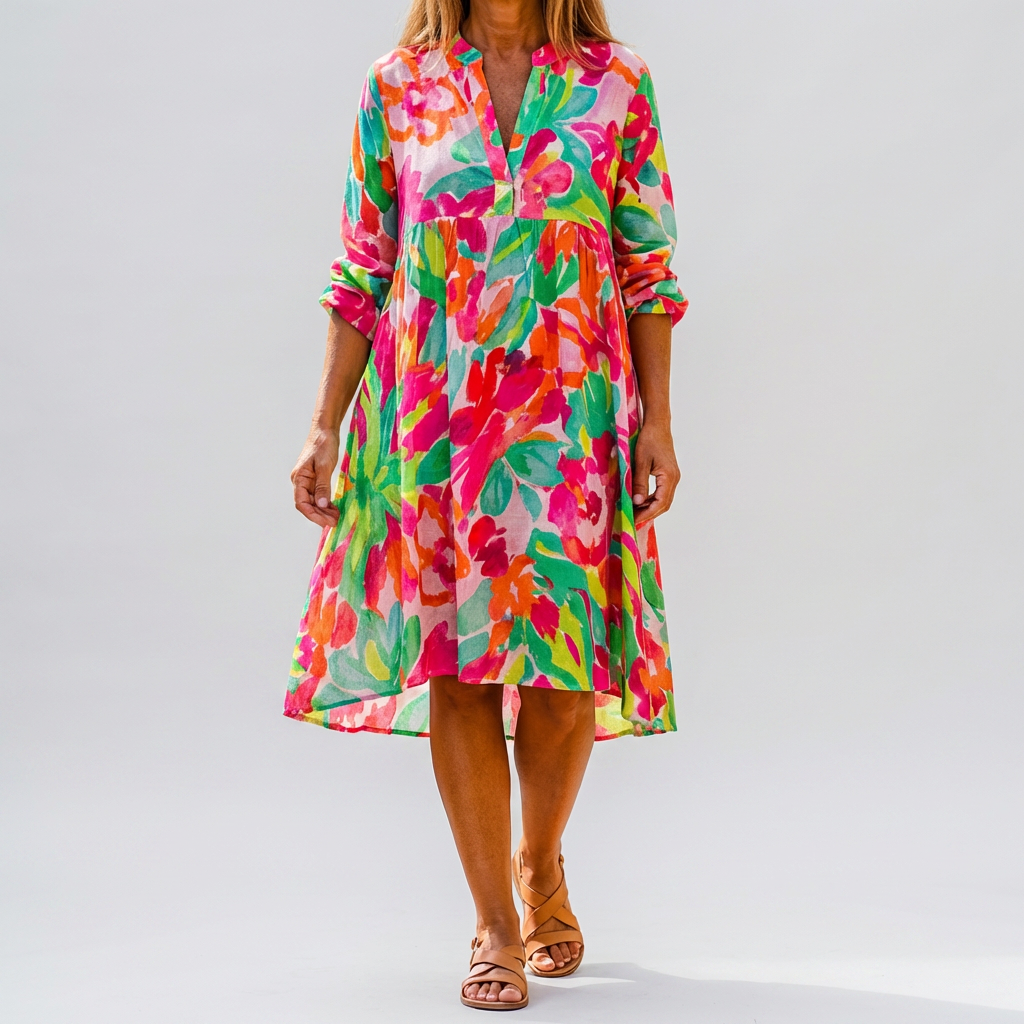 Abito Camicia Midi Floreale Over Size per Donne