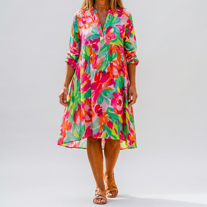 Abito Camicia Midi Floreale Over Size per Donne