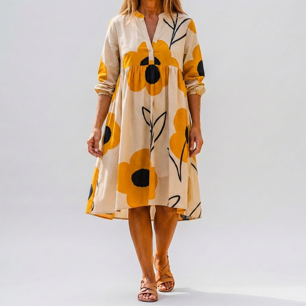 Abito Camicia Midi Floreale Over Size per Donne