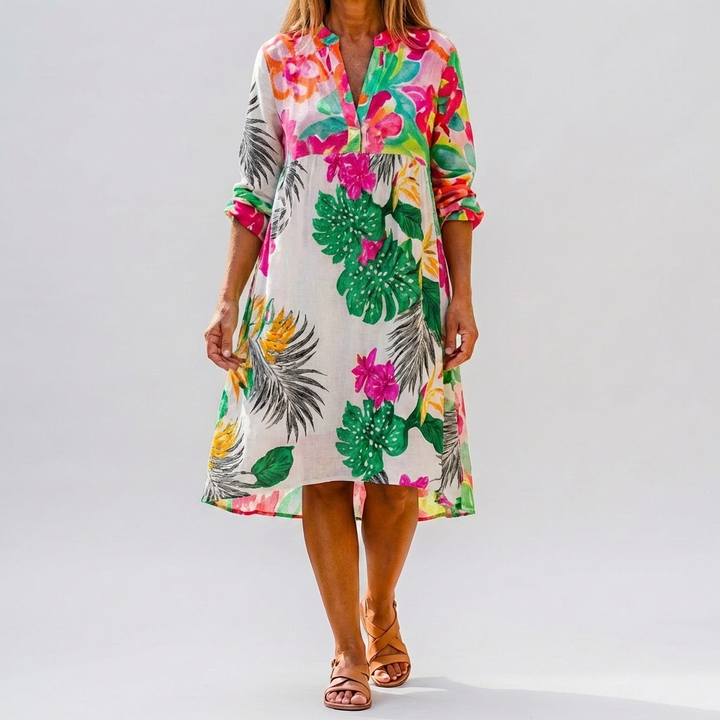 Abito Camicia Midi Floreale Over Size per Donne