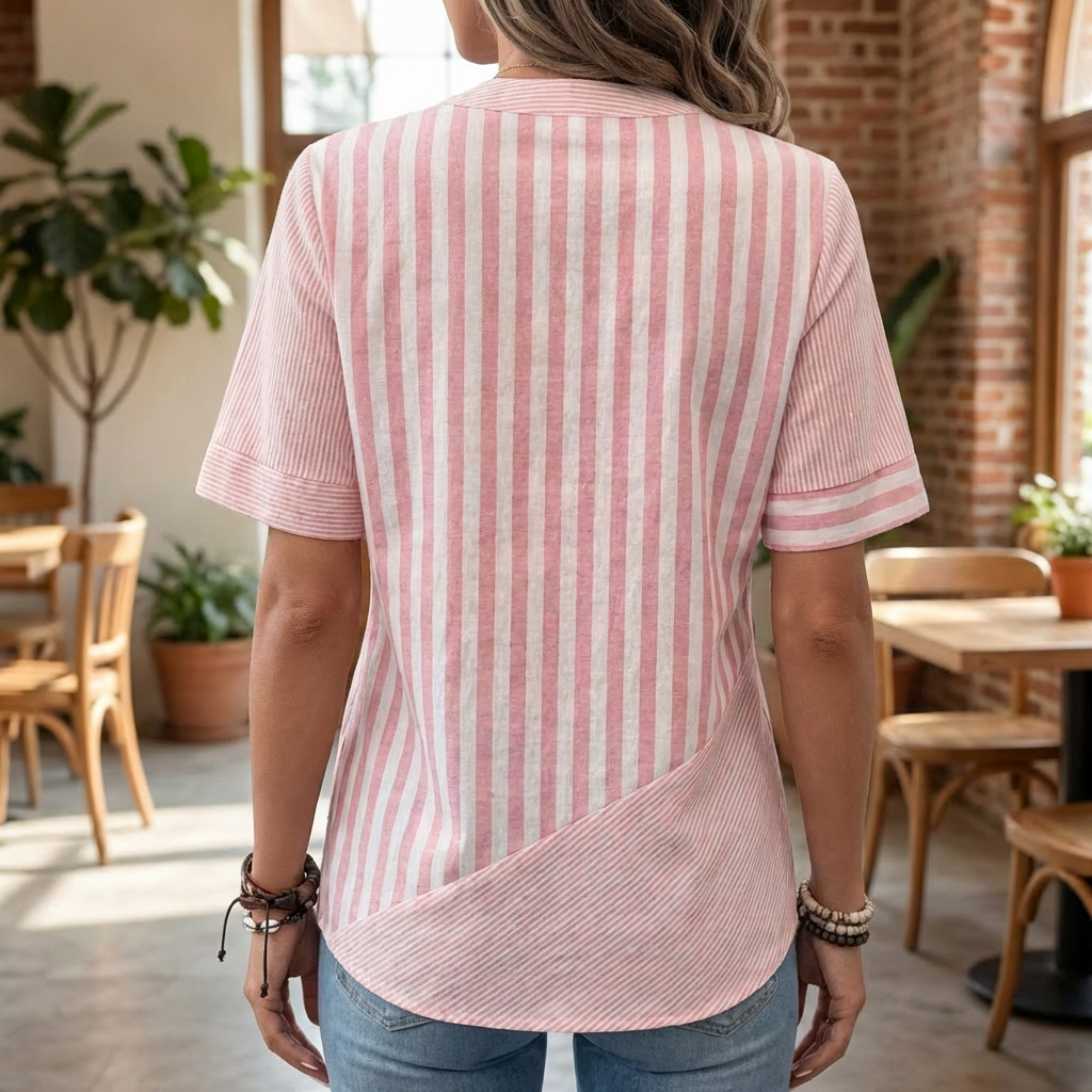 Blusa Leggera a Righe da Donna con Collo Mandarino