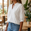 Blusa in Pizzo Bianca a V per Donne