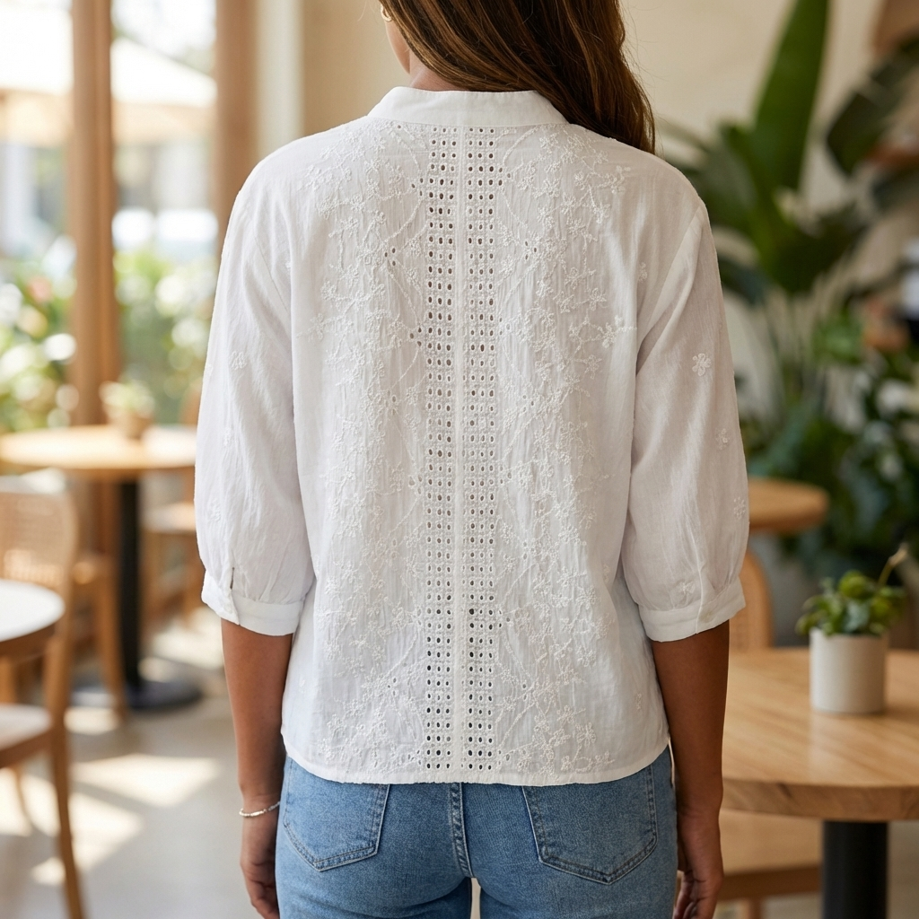 Blusa in Pizzo Bianca a V per Donne