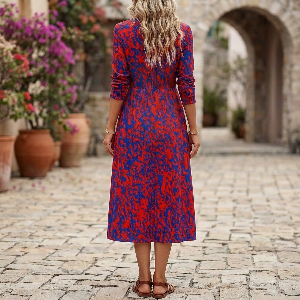 Abito A Linea A Fila Stampato Con Fessura Per Donne
