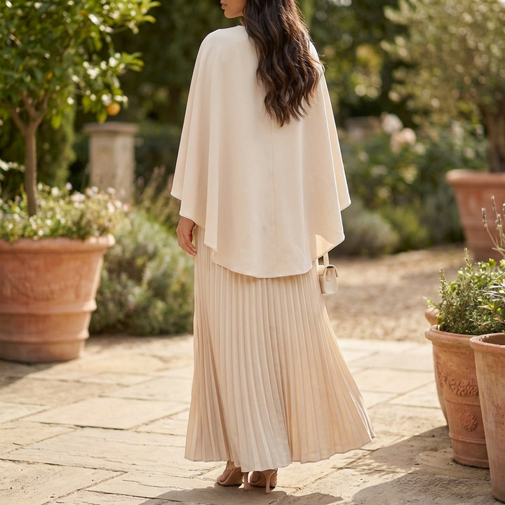 Abito Maxi Plissettato a Manica Batwing