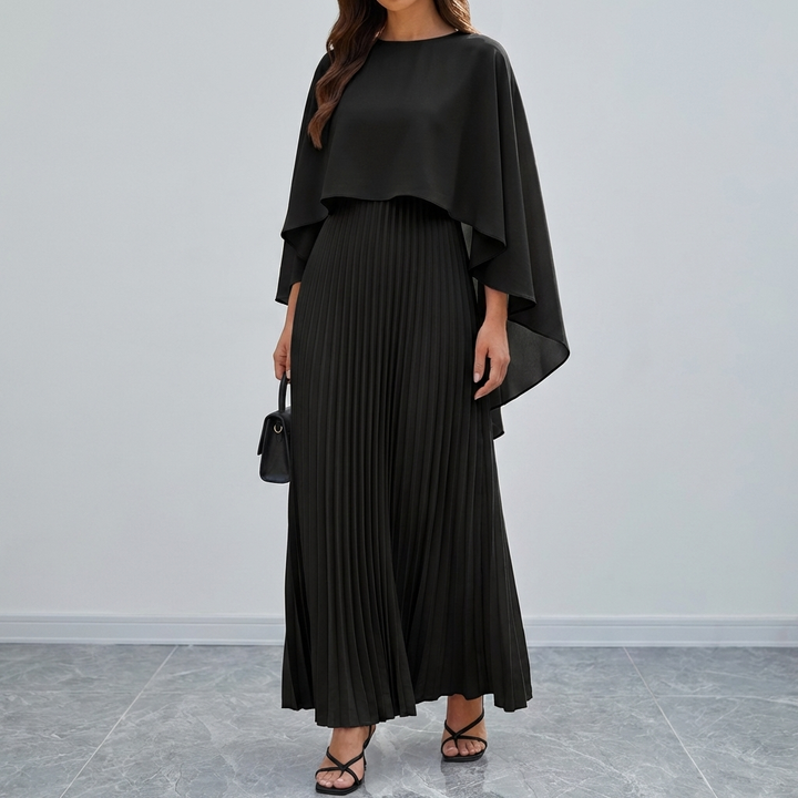 Abito Maxi Plissettato a Manica Batwing